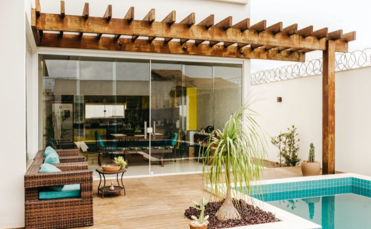 outdoor patio and pool